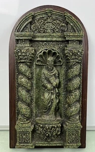 Vintage 60er Jahre Zarebski’ Maya zerkleinerter Malachit Stein Azteken Wandbehang RAR - Bild 1 von 11