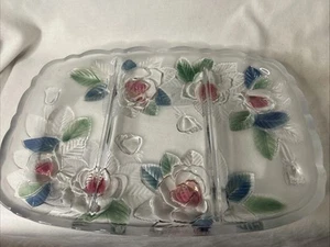 Vintage Mikasa Studio Nova Festive Flower Divided Relish Tray Frosted Glass Rose - Picture 1 of 17