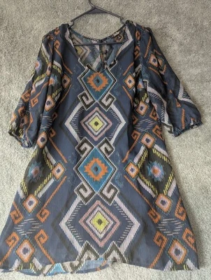 Vestido para mujer Bebop talla pequeña diseño geométrico en capas multicolor manga corta Foto 1 de 4