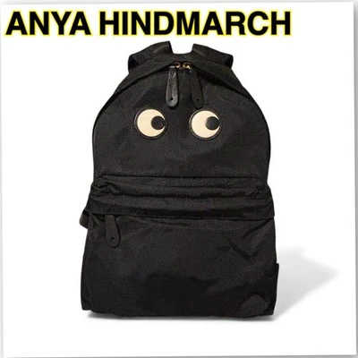 Auténtica mochila Anya Hindmarch ojos nailon cuero genuino negra de Japón 132981K Foto 1 de 4