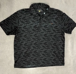 Greg Norman Polo Golf Shirt Sharks All Over Print Play Dry Men's 2XL Black 11158 - Picture 1 of 3