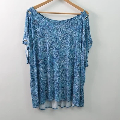 Топ женский Cable & Gauge с открытыми плечами 2X синий короткий рукав вискоза эластичный - Изображение 1 из 4