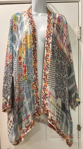 Johnny Was FLORAL OPEN FRONT EMBROIDERED BORDER KIMONO Solomio SZ 1X - Picture 1 of 8