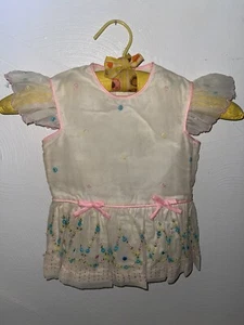 Vintage Baby Girl Dress Embroidered Flowers Retro 70s Infant Clothes Pink Bows - Picture 1 of 6