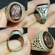Beautiful Old Roman Agate intaglio stone King​ solid silver Ring