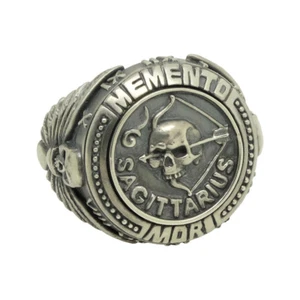 Schütze Totenkopf Sternzeichen Biker Herren Freimaurer Sterlingsilber Ring Memento Mori  - Bild 1 von 12