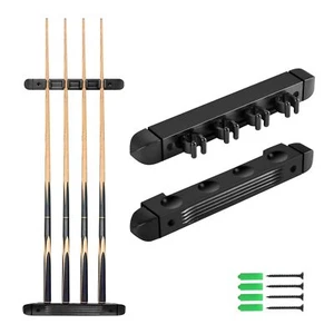 Wall Mounted Billiard Pool Cue Rack Holds 4 Cues Black Finish Wood - Picture 1 of 7