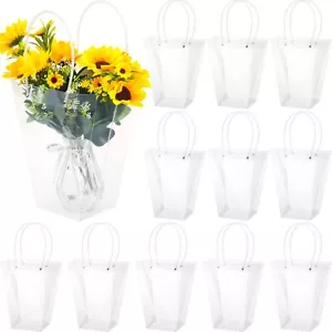12 Pieces Clear Flower Bouquet Bags with Handle Transparent Florist Shop Pack... - Picture 1 of 7