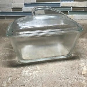 Vintage Glasbake Clear Glass Refrigerator Baking Loaf Pan Shark Fin Lid Elvis!!! - Picture 1 of 11