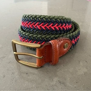 Cinturón trenzado elástico Brooks Brothers para hombre L rojo verde azul preppy golf costero - Imagen 1 de 8