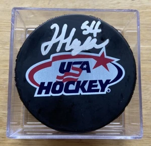 Boston Bruins James Hagens PRE ROOKIE AUTO SIGNED Team USA Hockey Puck- JSA COA - Picture 1 of 2
