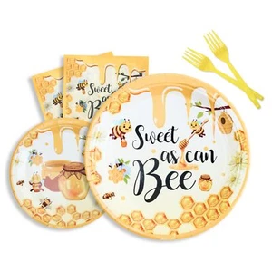 Bee Birthday Party Tableware Set Includes Plates Napkins Forks What Will Baby... - Picture 1 of 7