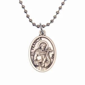 Saint St Francis Of Assisi Pray For Us 1" Medal Pendant Necklace 24" Chain Italy - Picture 1 of 10