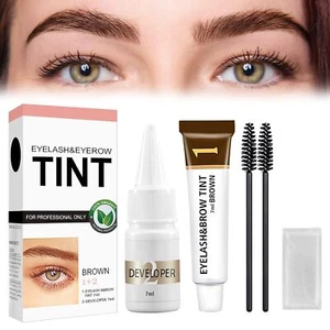 EYEBROW EYELASH EYE LASH BROW TINT Full Kit Dye Cream Long Lasting Brown/Black - Picture 1 of 15