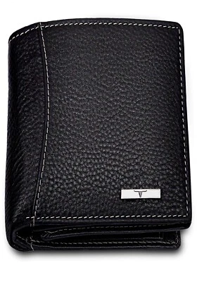 New Black Bi-Fold Leather Men's Wallet RFID Protection Gift Item - Image 1 of 4