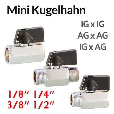 Mini Kugelhahn Wasserhahn Absperrhahn Mini Messing 1/8 bis 1/2 Zoll IG AG - Bild 1 von 4
