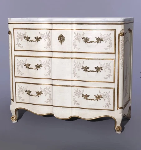 VINTAGE ANTIQUE FRENCH STYLE WIDDICOMB PAINT DECORATED MARBLE TOP COMMODE CHEST Cover