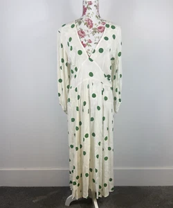 Faithfull The Brand women's dress maxi V-neck elastic wrist polka dot Size 12 - Picture 1 of 12