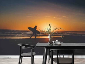 3D Beach Surfer Sunset Self-adhesive Removeable Wallpaper Wall Mural - Picture 1 of 10