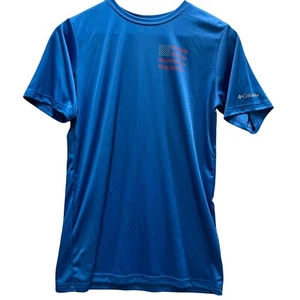 Columbia Tshirt Youth Large Blue Flag Pine Trees Short Sleeve Campcore Active - Picture 1 of 12