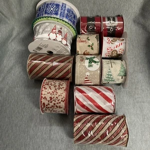12 Rolls Christmas Themed Ribbon New And Partials - Picture 1 of 12