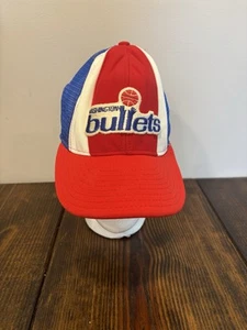 Vintage 80s Washington Bullets AJD Lucky Stripes Mesh Cap Snapback Hat Large - Picture 1 of 12