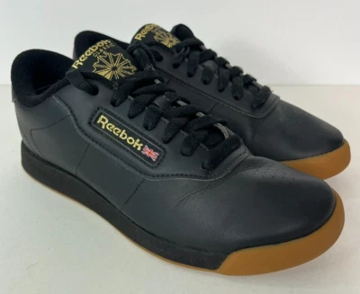 Reebok Classic Shoes Womens Size 7.5 Black Leather Gum Sole Comfort Sneakers - Image 1 of 4