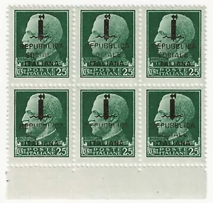 1944 Repubblica Sociale RSI - Blocco 25 c. varietà soprastampa MNH** - Bild 1 von 2