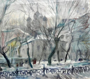 Aquarell: Petrowski Boulevard, Sretensky Kloster Moskau Winter Klutschewskaja - Bild 1 von 7
