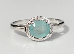 10K White Gold W/ Tourmaline & Diamond Ring Size N - 6 1/2 - Picture 1 of 8