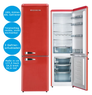 Wolkenstein Retro Kühl-Gefrierkombination Rot 249L 55cm Breit  KG250.4RT - Bild 1 von 4