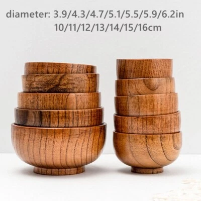 Cuencos redondos japoneses de madera sopa de arroz fideos comida vajilla utensilio Foto 1 de 4