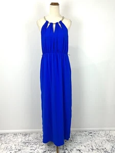 Forever New Womens Dress Royal Blue Gold Halter Neck Maxi Evening Party Event 10 - Picture 1 of 12