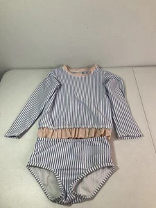 RUFFLE BUTTS Blue/White Striped & Pink/White Polka Dot Swimsuit. 4T. Excel Cond. - Picture 1 of 6