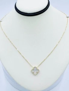 14K Yellow Gold Italian White Pearl Clover W 16-18" Necklace (From Italy) G-5621 - Picture 1 of 5