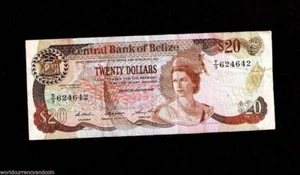 BELIZE 20 DOLLARS P-49 1987 QUEEN STORK REEF FISH RARE CARIBBEAN MONEY BANK NOTE - Picture 1 of 5