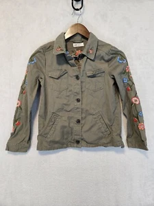 H&M Little Girls Floral Embroidered Utility Jacket Size 8-9Y Shacket Olive Green - Picture 1 of 11