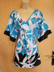MONSOON Blue White Floral KIMONO T-Shirt UK 14 Lightweight Oversized Top Y2K Vtg - Picture 1 of 18