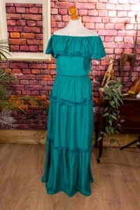 Vintage orig 70er Maxikleid türkis schulterfrei Carmen Kleid Boho Hippie M - Bild 1 von 5