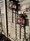 Fantastic Vintage Antique Pair Of Metal And Glass Carriage Lamps (C3)