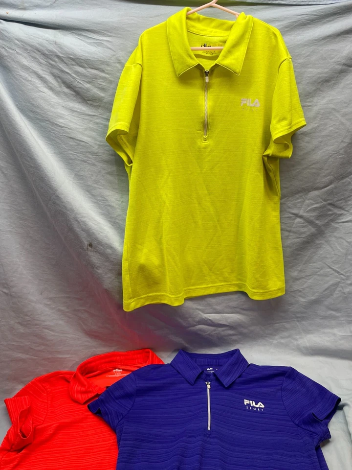 Lote de 3 Camisas Fila Golf Girl’s 1/4 Zíper Manga Curta Azul Amarelo Laranja Grande - Imagem 1 de 4