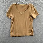 J Jill Women Top Medium Tan 100% Cotton Short Sleeve Compassion Tee Shirt