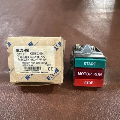EATON 2 PB OPER W/INTERLOCK ENGRAVED START STOP MOTOR E30YED246-4 E30YED246 4A - Image 1 of 4