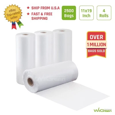 WII GREEN 11x19 Inch 4 Rolls 2500 PCS Fresh Bread Food Produce Fruit Vegetable Bags