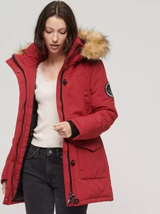 Superdry Womens Everest Faux Fur Hooded Parka Coat Deep Red rrp £145 - Picture 1 of 5