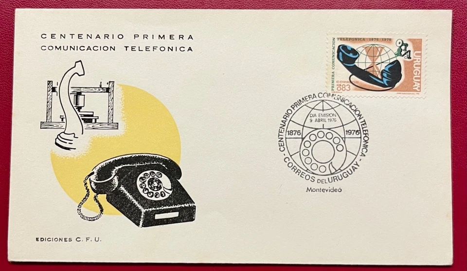 УРУГВАЙ *СПЕЦИАЛЬНЫЙ ПОЧТОВЫЙ ШТЕМПЕЛЬ «СТОЛЕТИЕ ПЕРВОГО ТЕЛЕФОННОГО ЗВОНКА» -ОБЛОЖКА С YVERT #935 - Изображение 1 из 1