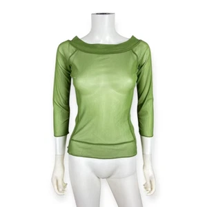 Top The Limited donna vintage Y2K 2004 verde maglia trasparente S - Foto 1 di 10