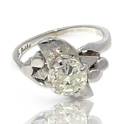 Anillo de compromiso floral corte brillante de oro blanco de 14k de 1,28 quilates talla 6,5 (KS1019354) Foto 1 de 4