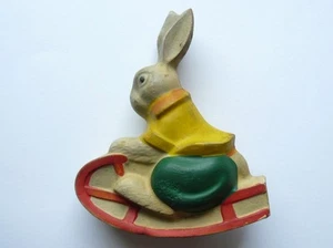 50er Jahre Vintage UdSSR russischer sowjetischer Gummi Spielzeug HASE mit Schlitten - Bild 1 von 5