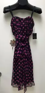 NUEVO CON ETIQUETAS NANETTE LEPORE negro violeta WANT ME lunares vestido seda talla 0 $328 - Imagen 1 de 6